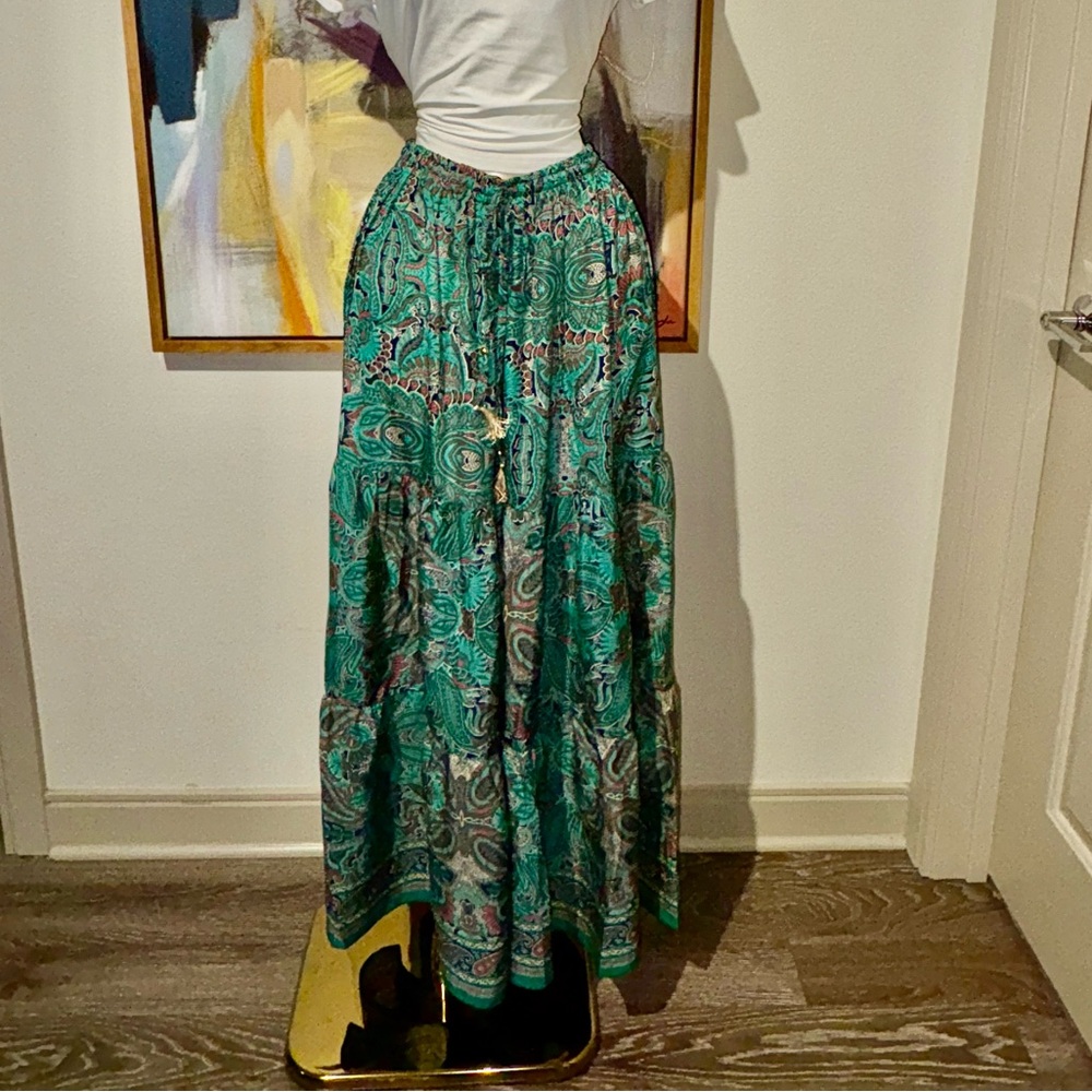 Elegant silk Green Patterned palazzo boho pants